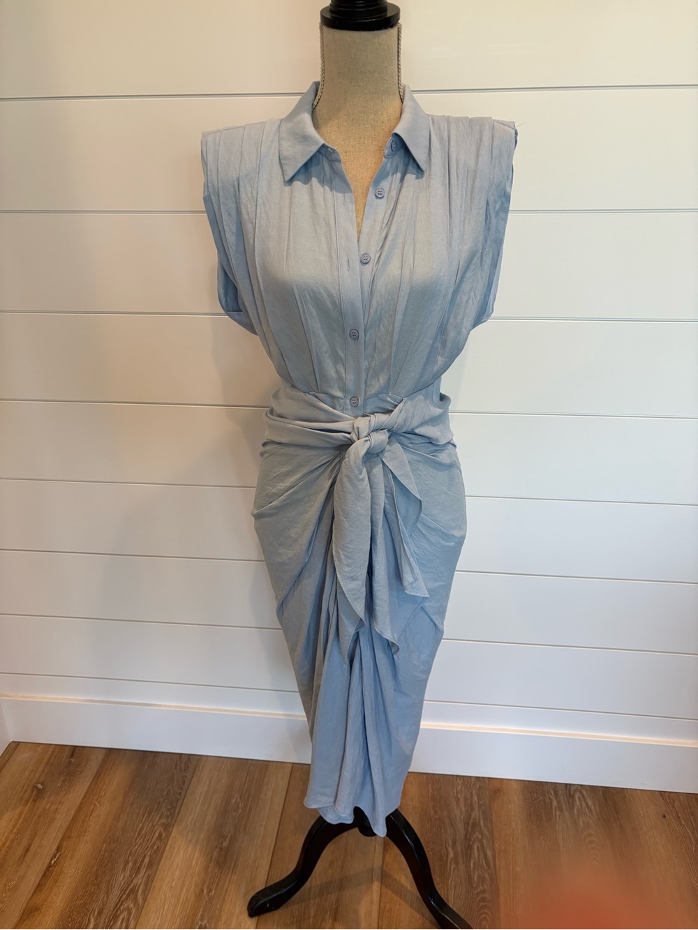 NWT DO+BE Light Blue Button Down Wrap Front Sleeveless Shirt Dress Size M